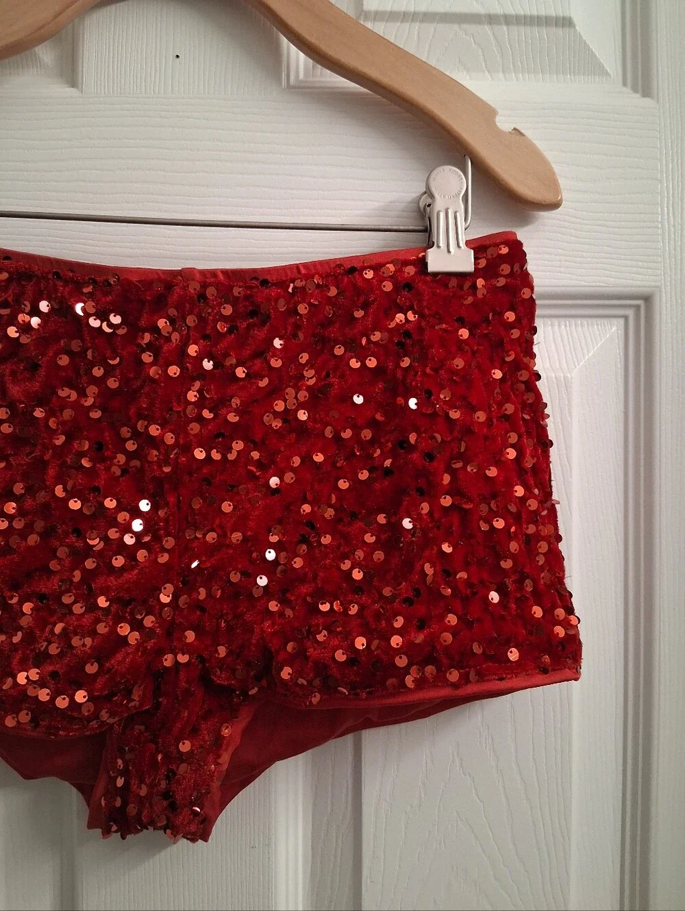 Ruby Red Velvet And Sequin Mini Shorts Small